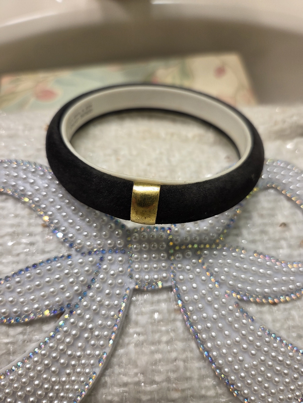 Classic Black Suede Bracelet with Gold Accent